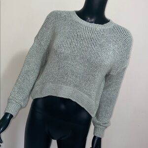 moon & madison Sage Green Crewneck Cropped Mesh Sweater